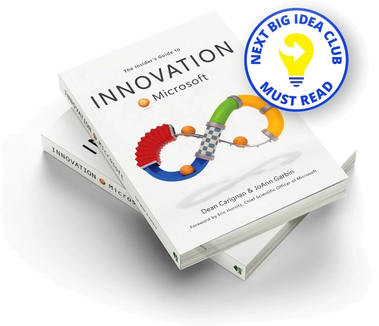 A stack of copies of The Insider's Guide to Innovation @ Microsoft, with the Next Big Idea Club Must Read seal